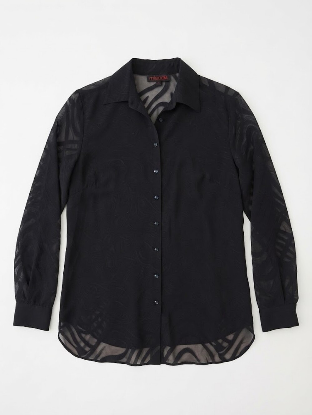 Mishca Black Sheer Patterned Long Sleeve Button Cuff Blouse Size M